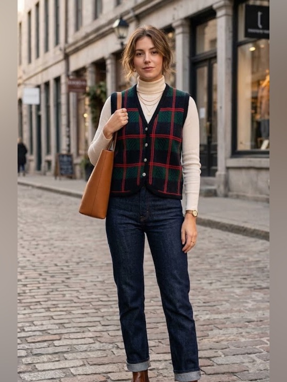 Tally Ho Vintage Plaid Sweater Vest Red Green